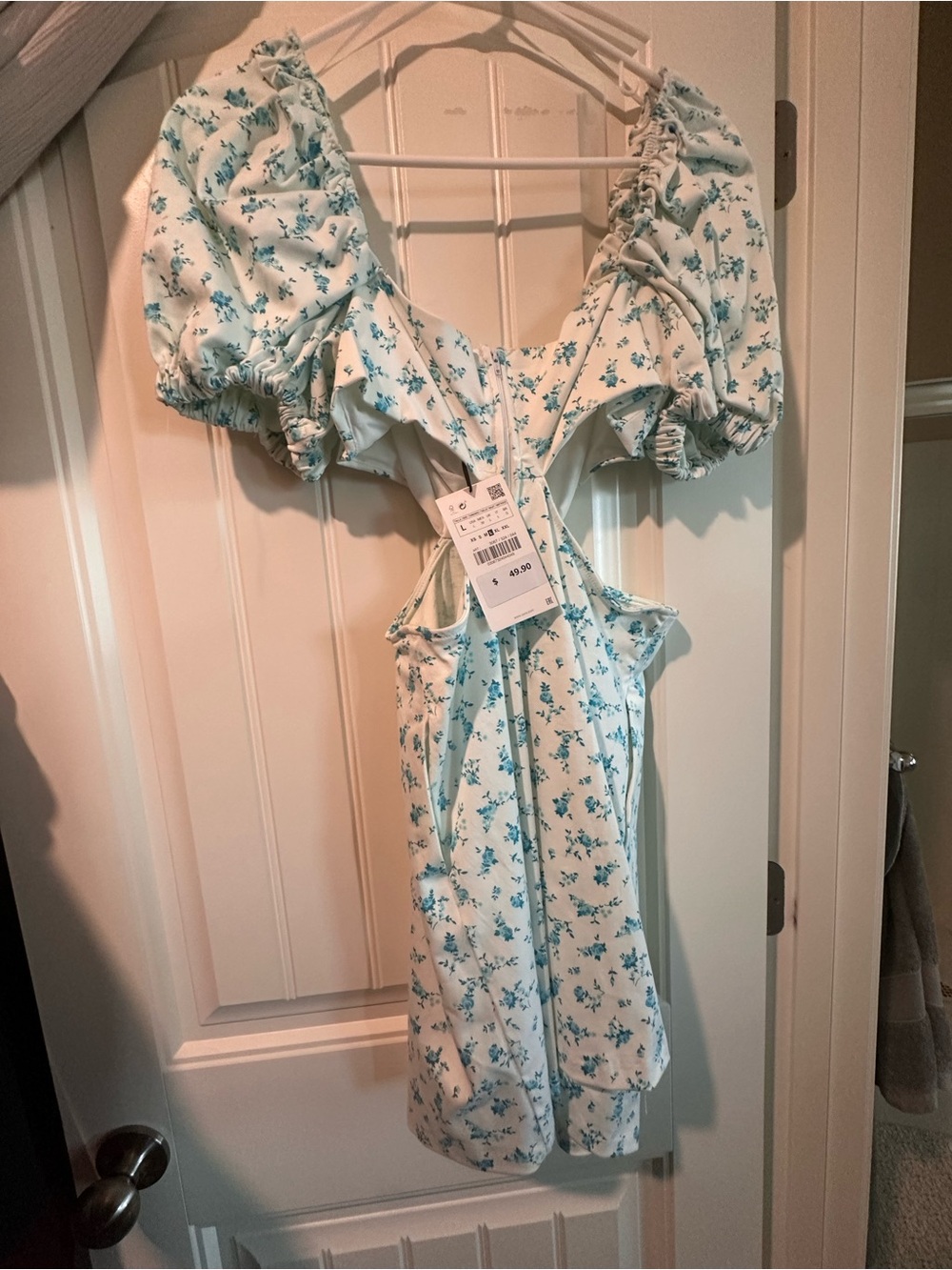 Zara White Mini Dress with Blue Floral Print